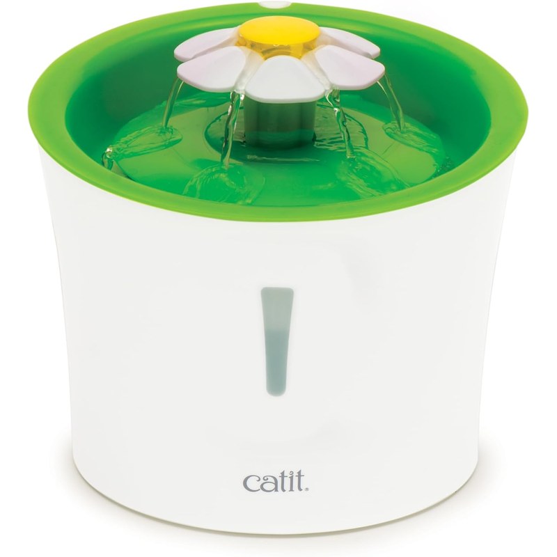 Catit Flower Fountain with Triple Action Filter, Cat Drinking Water Fountain, 3 L, Green