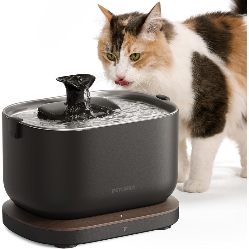 PETLIBRO Cat Water Fountain Stainless Steel Tray, App Monitoring Cat Fountain Indoor, 2.5L/84oz Dockstream Pet Water Fountain, Qui