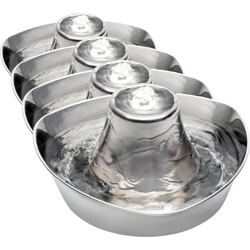 PetSafe Seaside Stainless Steel Cat & Dog Fountain, 60 Oz Water Capacity - 2 Water Filters & 1 Pump Included, Soothing Flow for Pe