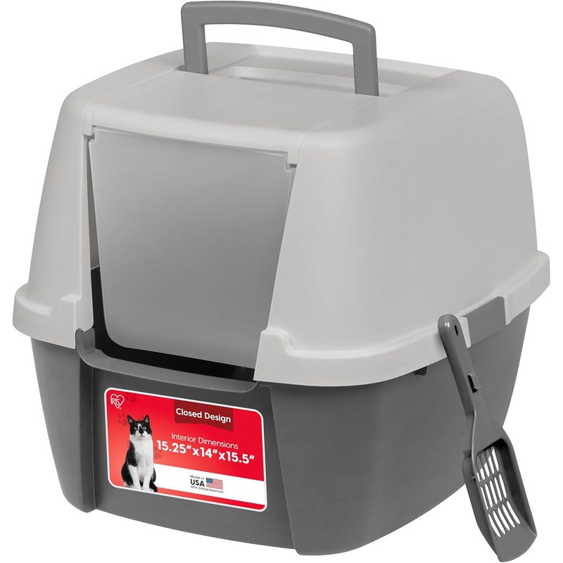 IRIS USA Large Front Door Cat Litter Box, Walk-In Entry, Gray