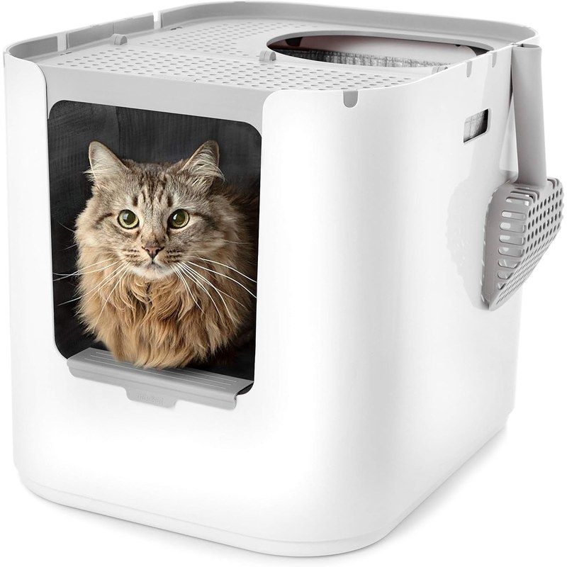 Modkat XL Cat Litter Box, Top or Front-Entry, Liner, Scoop & Filters, White