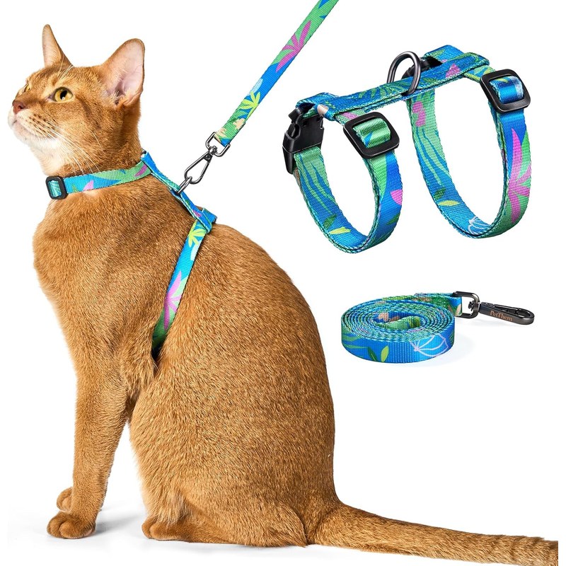 PetThem Adjustable Cat Harness and Leash Set Escape Proof (Hawaii Green)
