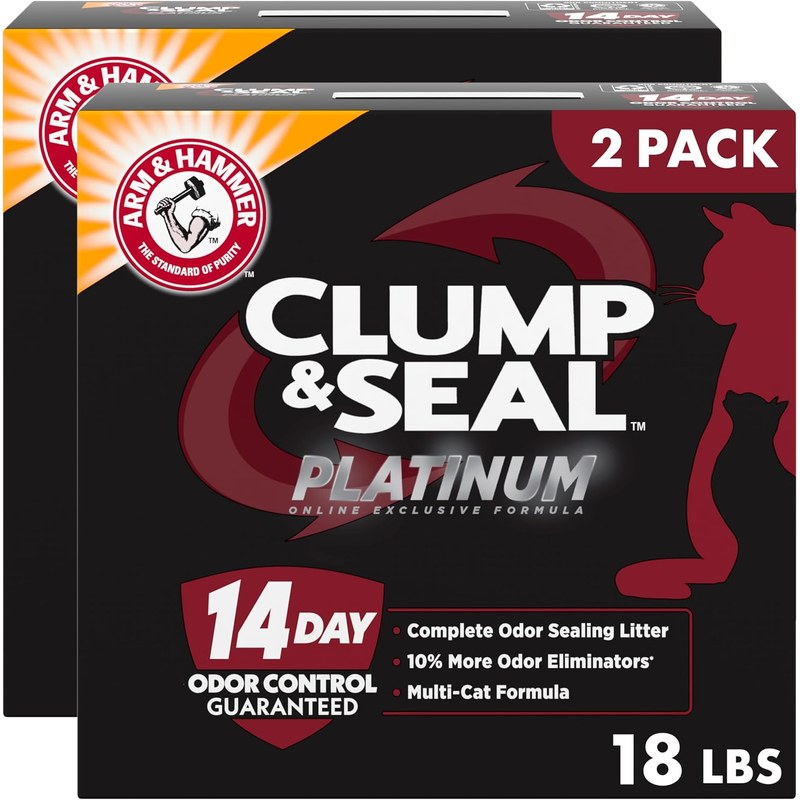 ARM & Hammer Clump & Seal Platinum Cat Litter, Multi-Cat Clumping Litter Forms Rock-Hard Clumps, Powerful Odor Eliminators with Ba