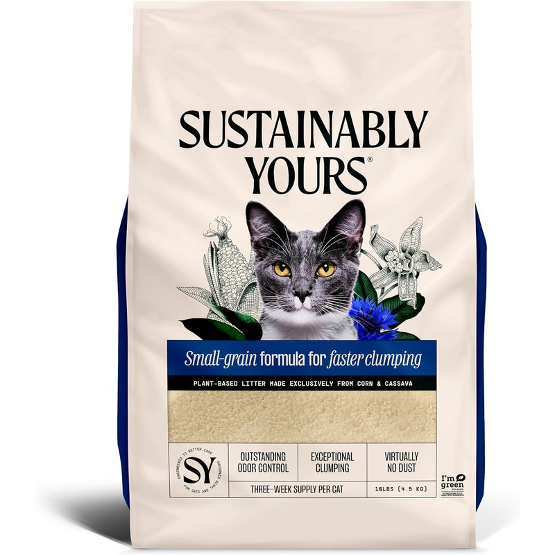 Sustainably Yours Natural Cat Litter, Small-Grain Formula, Exceptional Clumping & Odor Control, Virtually No Dust, Soft on Paws, C