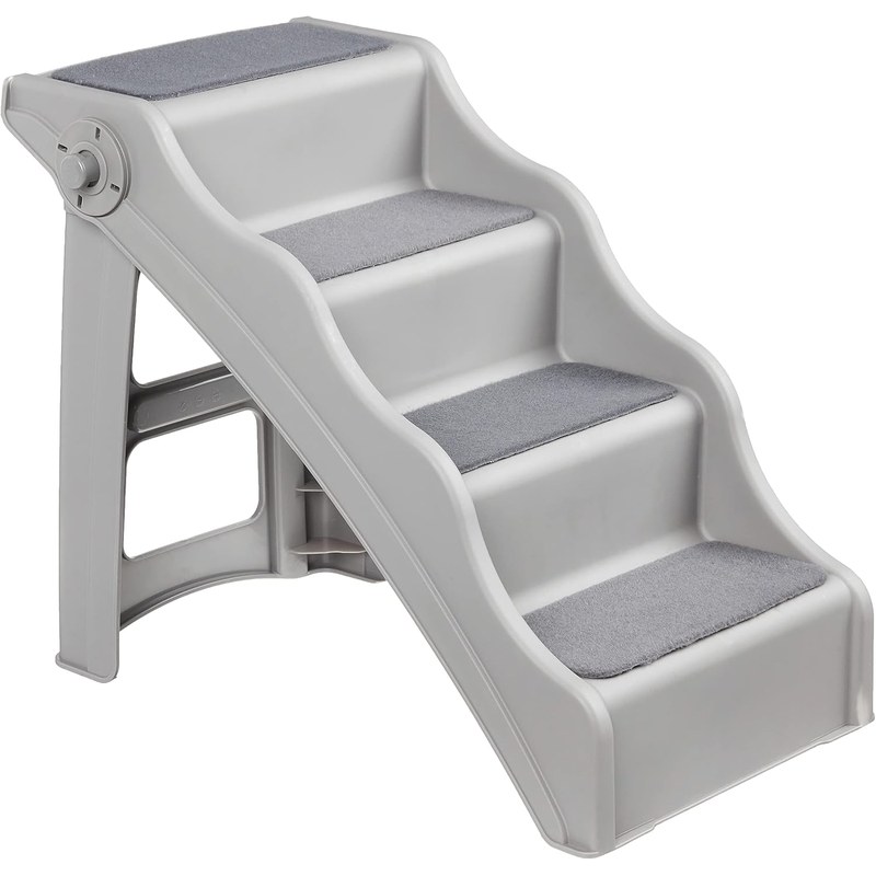 Amazon Basics Foldable Non-Slip Pet Stairs for Small Dogs and Cats, Senior Pets, Easy to Climb, 14.6" x 22.75" x 19.5", Grey