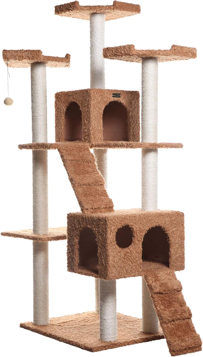 Armarkat Large 74 Inch Cat Tree, Real Wood Cat House for Family with Couple Cats