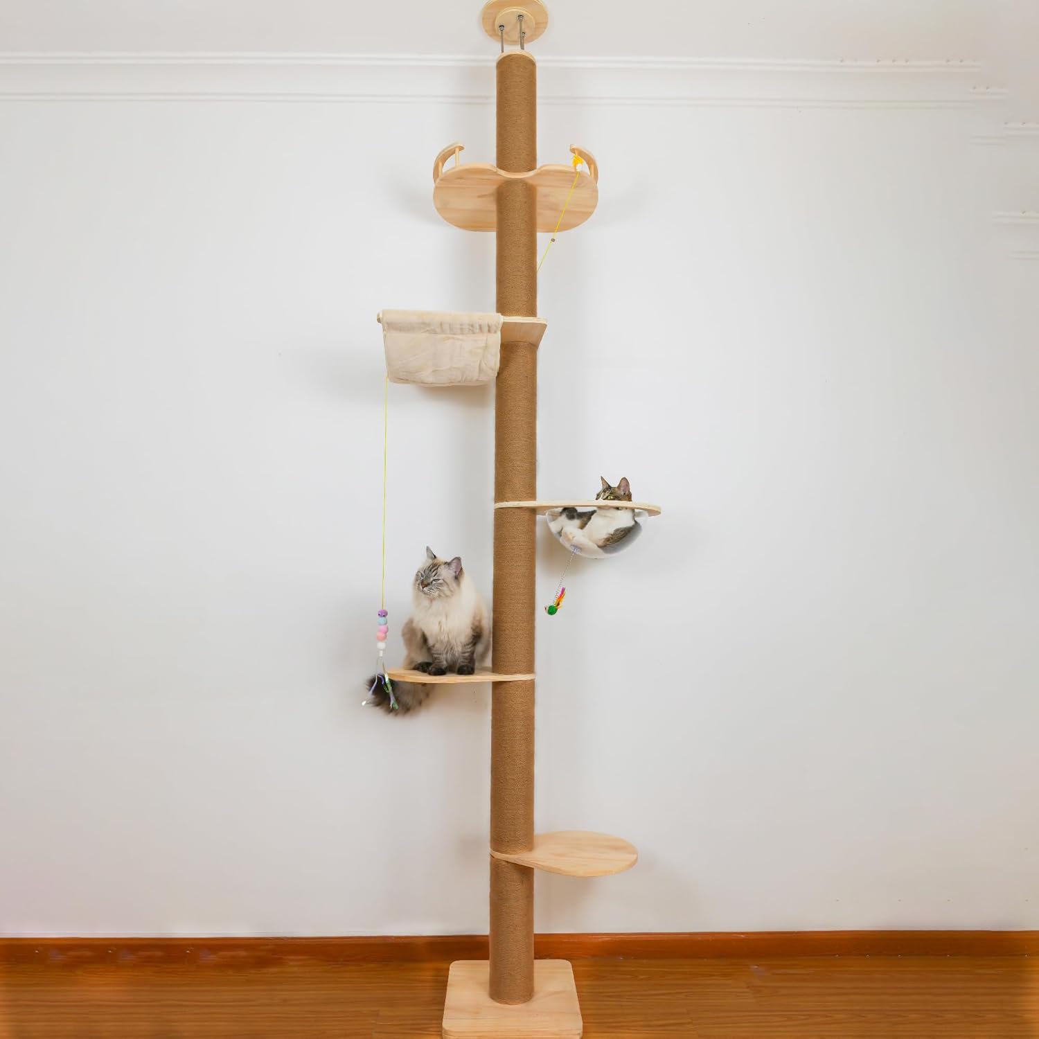 Floor to ceiling cat tree, 50–120.5 inch adjustable, 5 tier with sisal posts