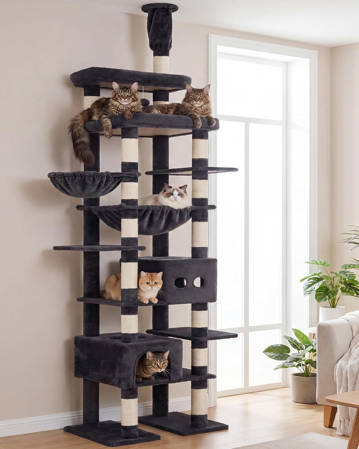 Heybly floor to ceiling cat tree HCT92G, height adjustable