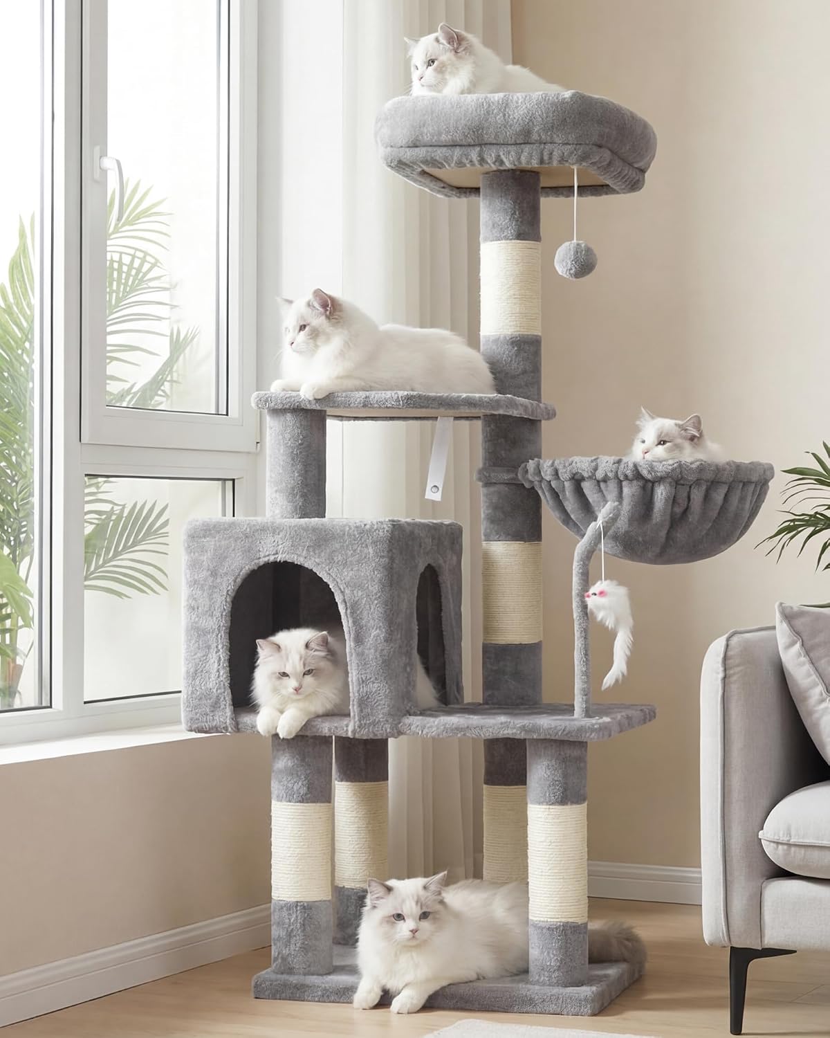 Heybly Cat Tree with Toy, 43.3 inch Cat Tower for Indoor Cats